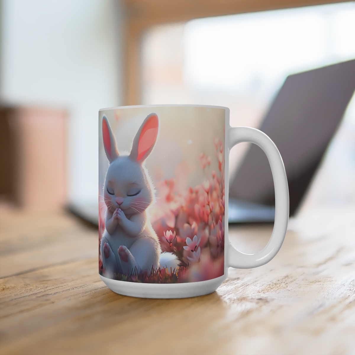 Bunnies Zen Large Ceramic Coffee Mug 15oz - Image 4