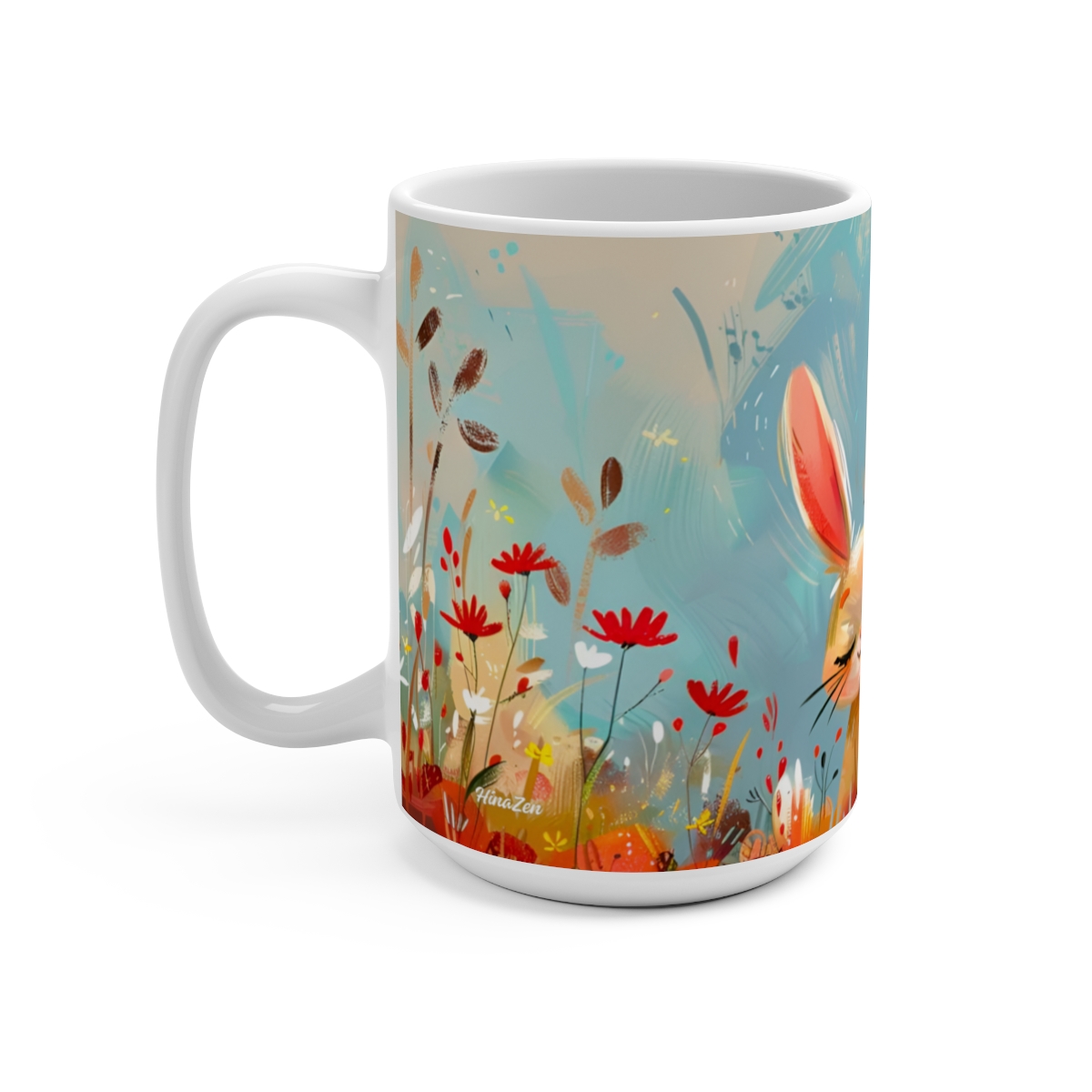 Bunnies Zen Large Ceramic Coffee Mug 15oz - Image 3