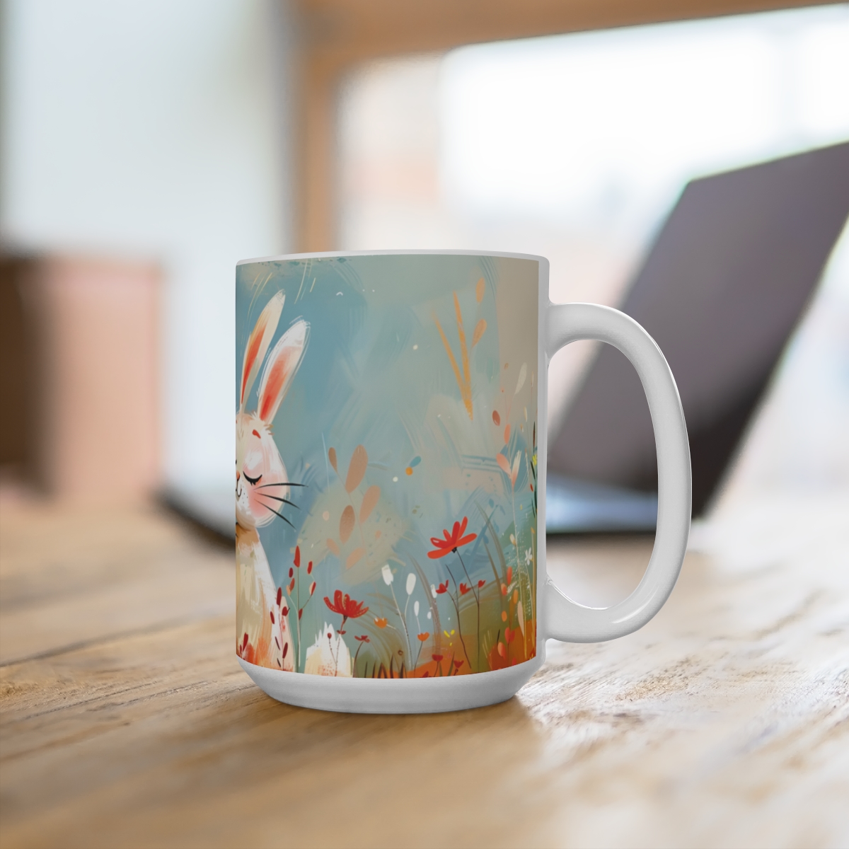 Bunnies Zen Large Ceramic Coffee Mug 15oz - Image 4