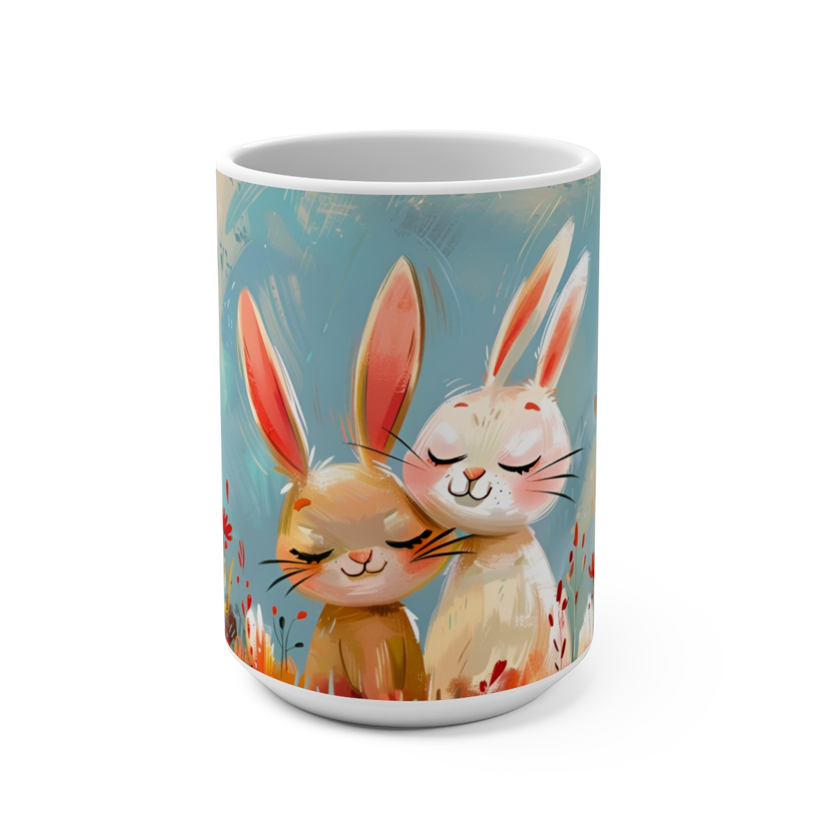 Bunnies Zen Large Ceramic Coffee Mug 15oz