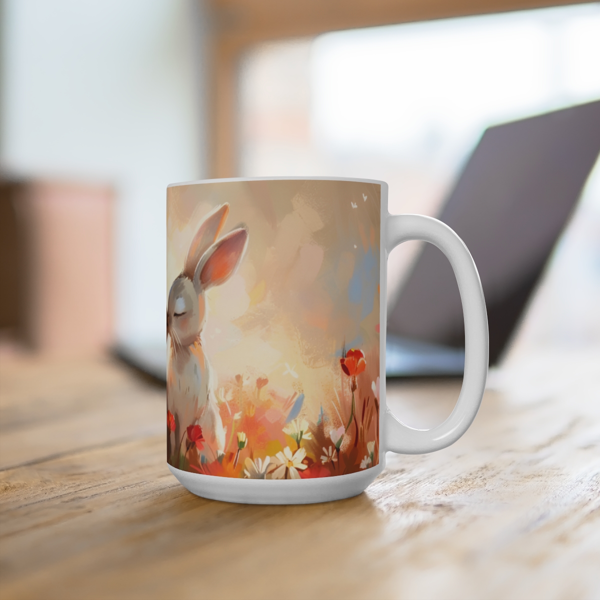 Bunnies Zen Large Ceramic Coffee Mug 15oz - Image 4