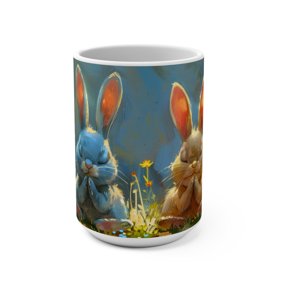 Bunnies Zen Large Ceramic Coffee Mug 15oz