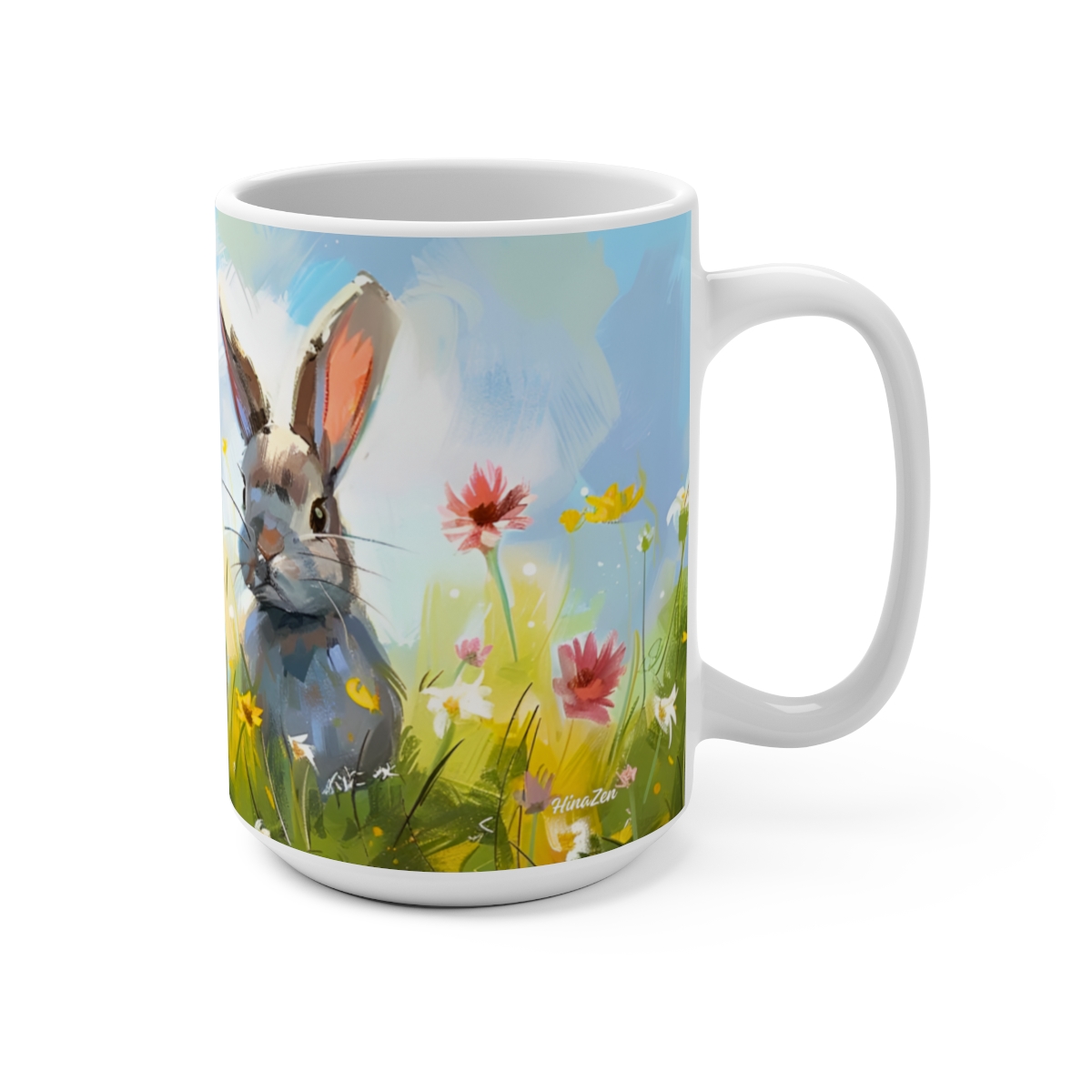 Bunnies Zen Large Ceramic Coffee Mug 15oz - Image 2