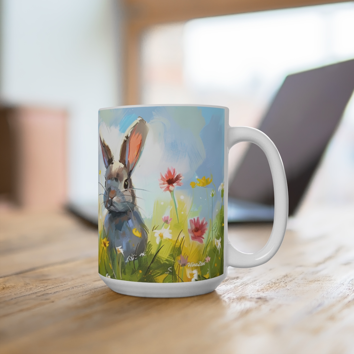 Bunnies Zen Large Ceramic Coffee Mug 15oz - Image 4