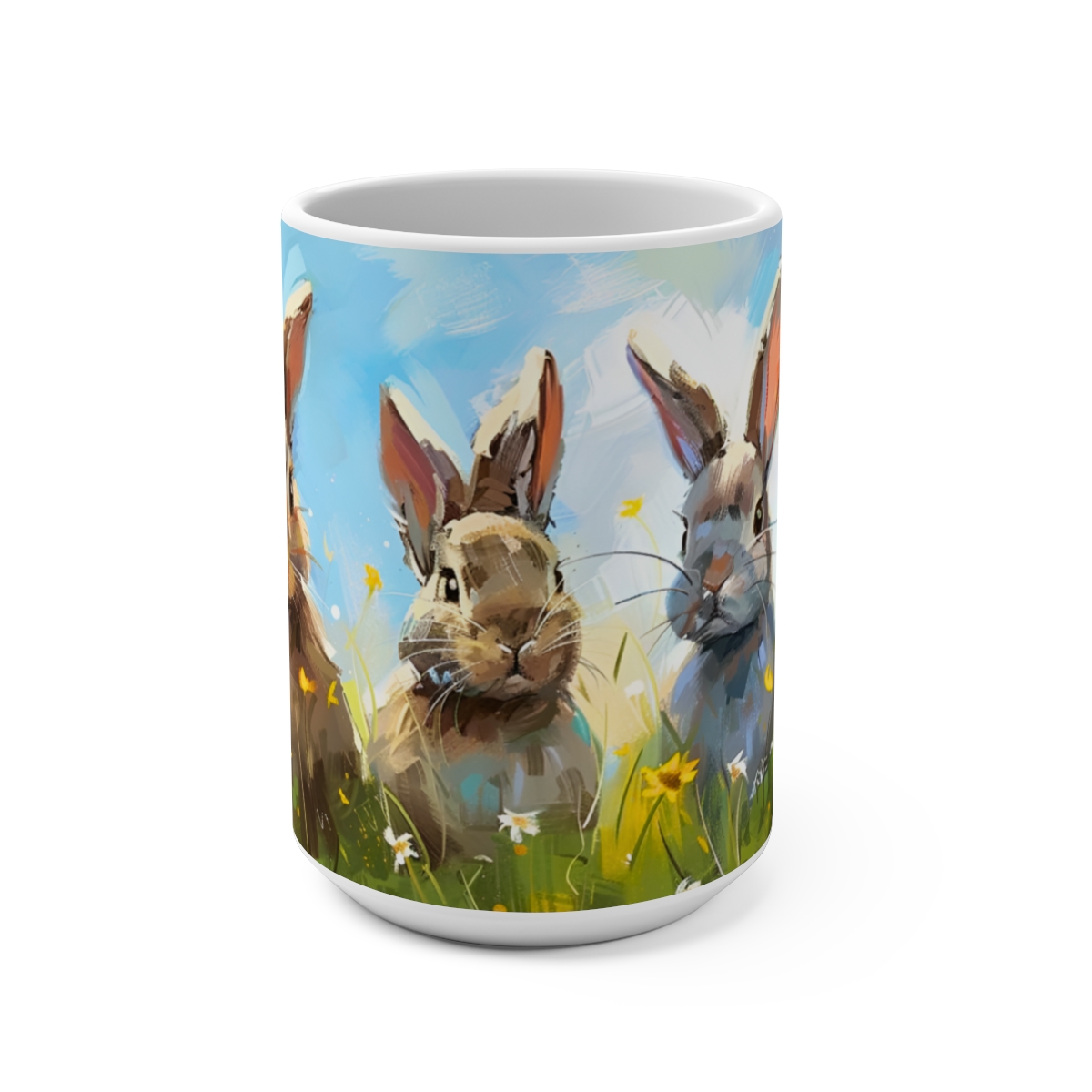 Bunnies Zen Large Ceramic Coffee Mug 15oz
