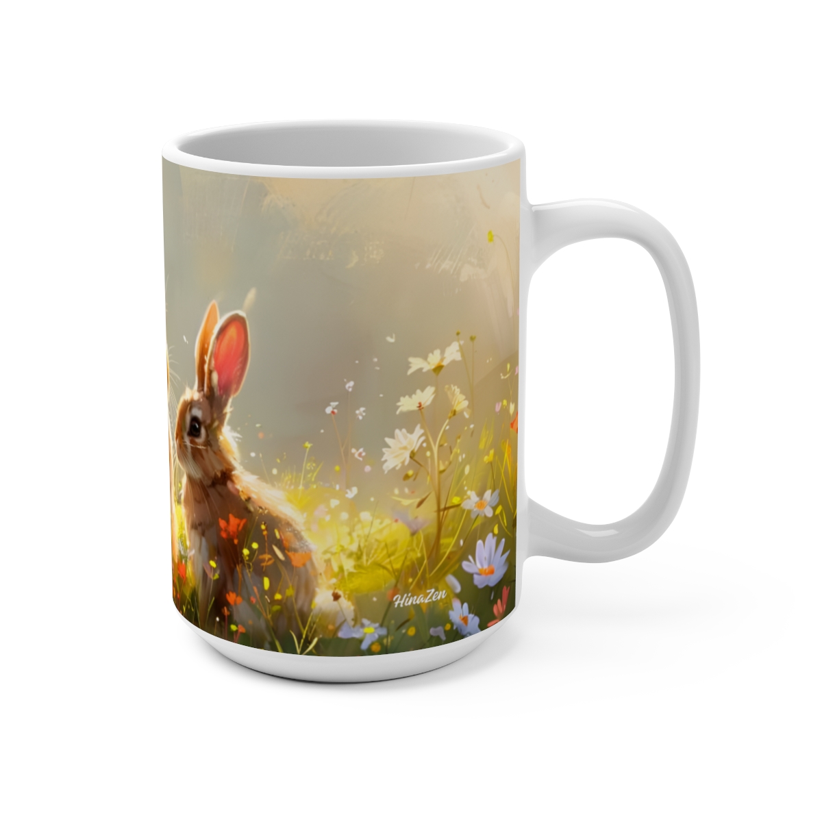 Bunnies Zen Large Ceramic Coffee Mug 15oz - Image 2