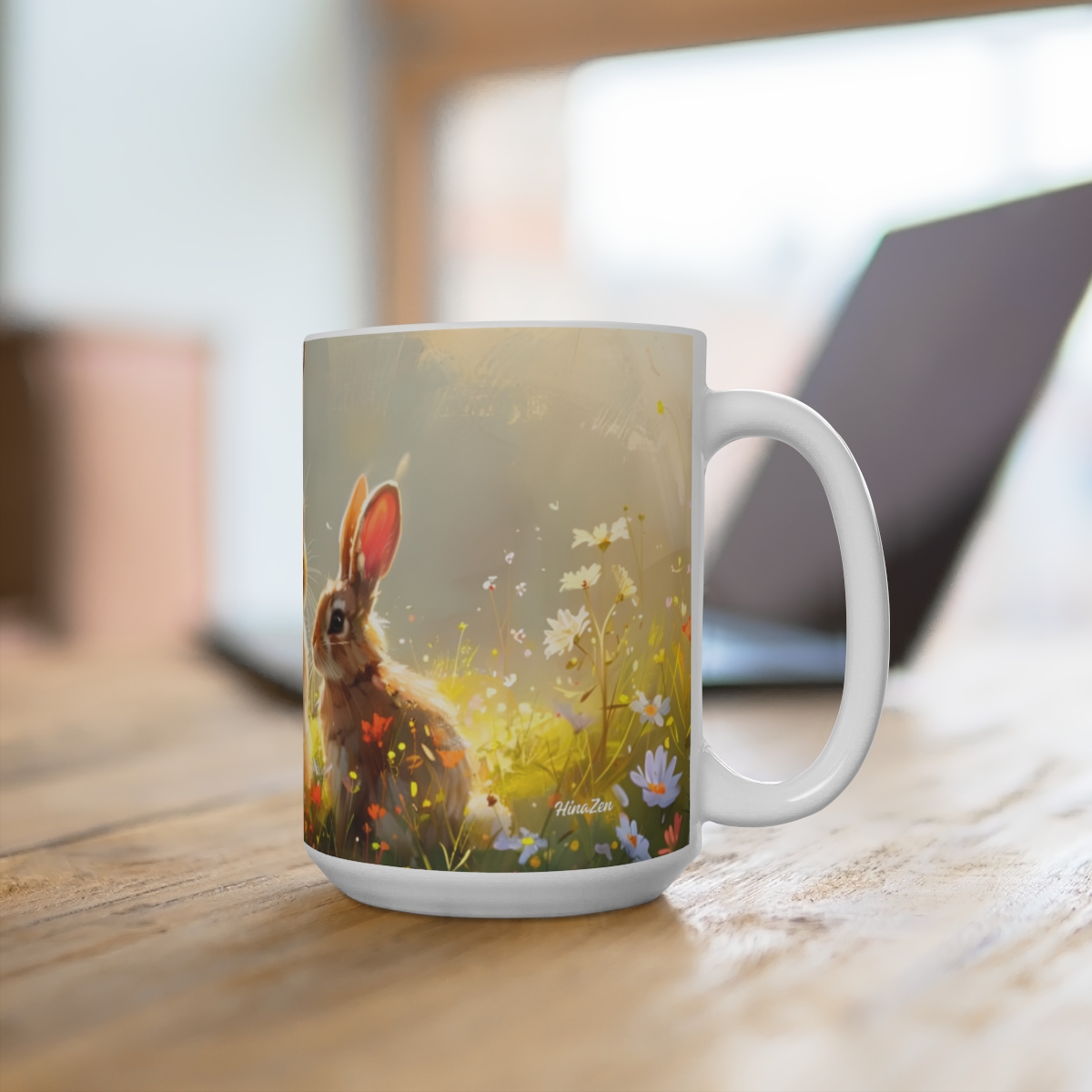 Bunnies Zen Large Ceramic Coffee Mug 15oz - Image 4