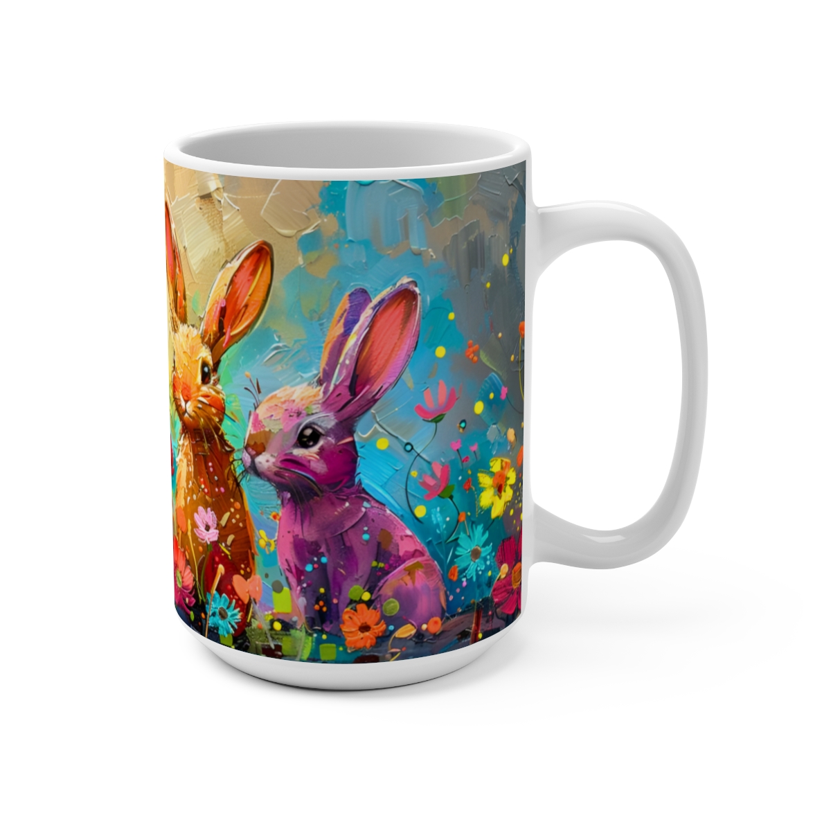 Bunnies Zen Large Ceramic Coffee Mug 15oz - Image 2
