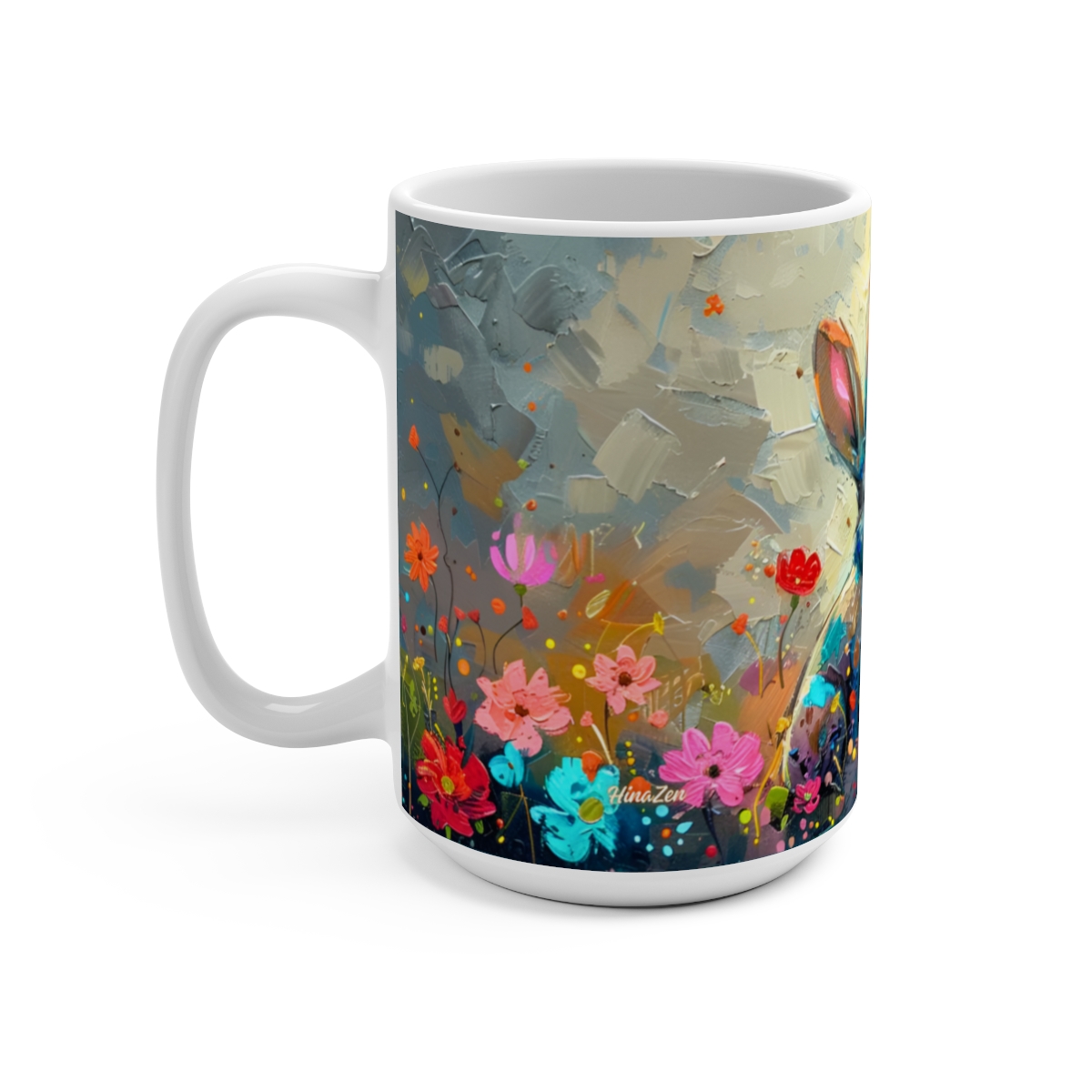 Bunnies Zen Large Ceramic Coffee Mug 15oz - Image 3
