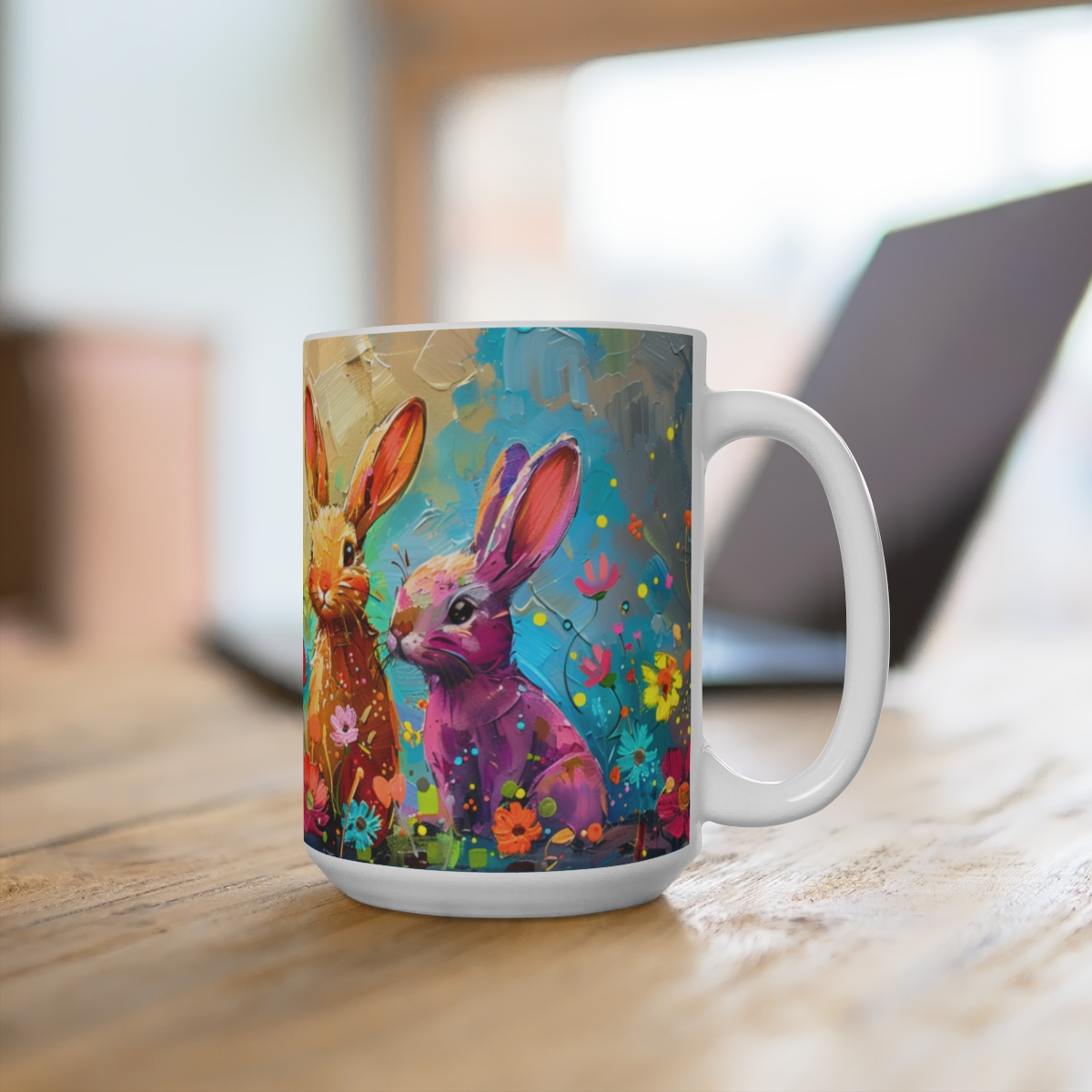 Bunnies Zen Large Ceramic Coffee Mug 15oz - Image 4