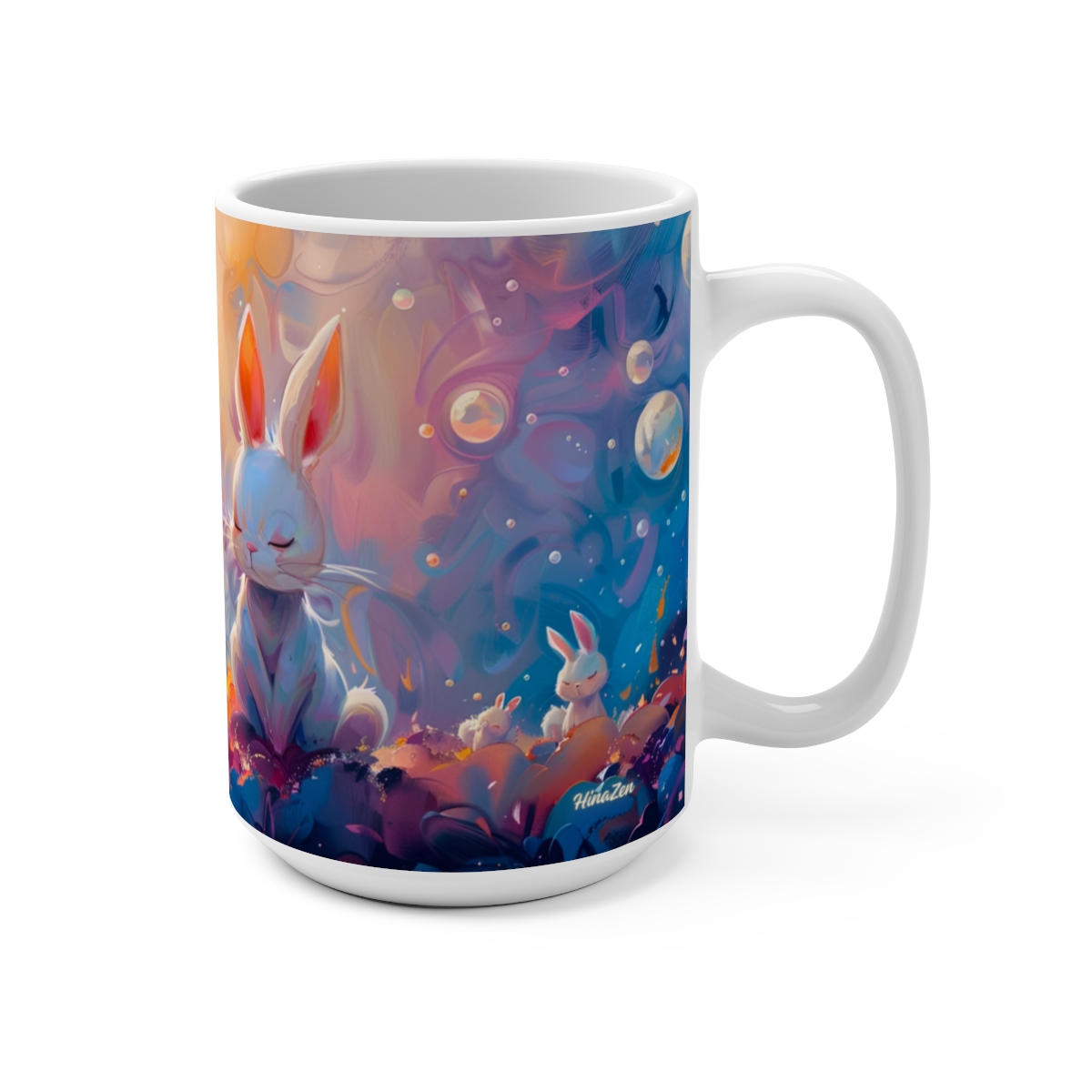 Bunnies Zen Large Ceramic Coffee Mug 15oz - Image 2
