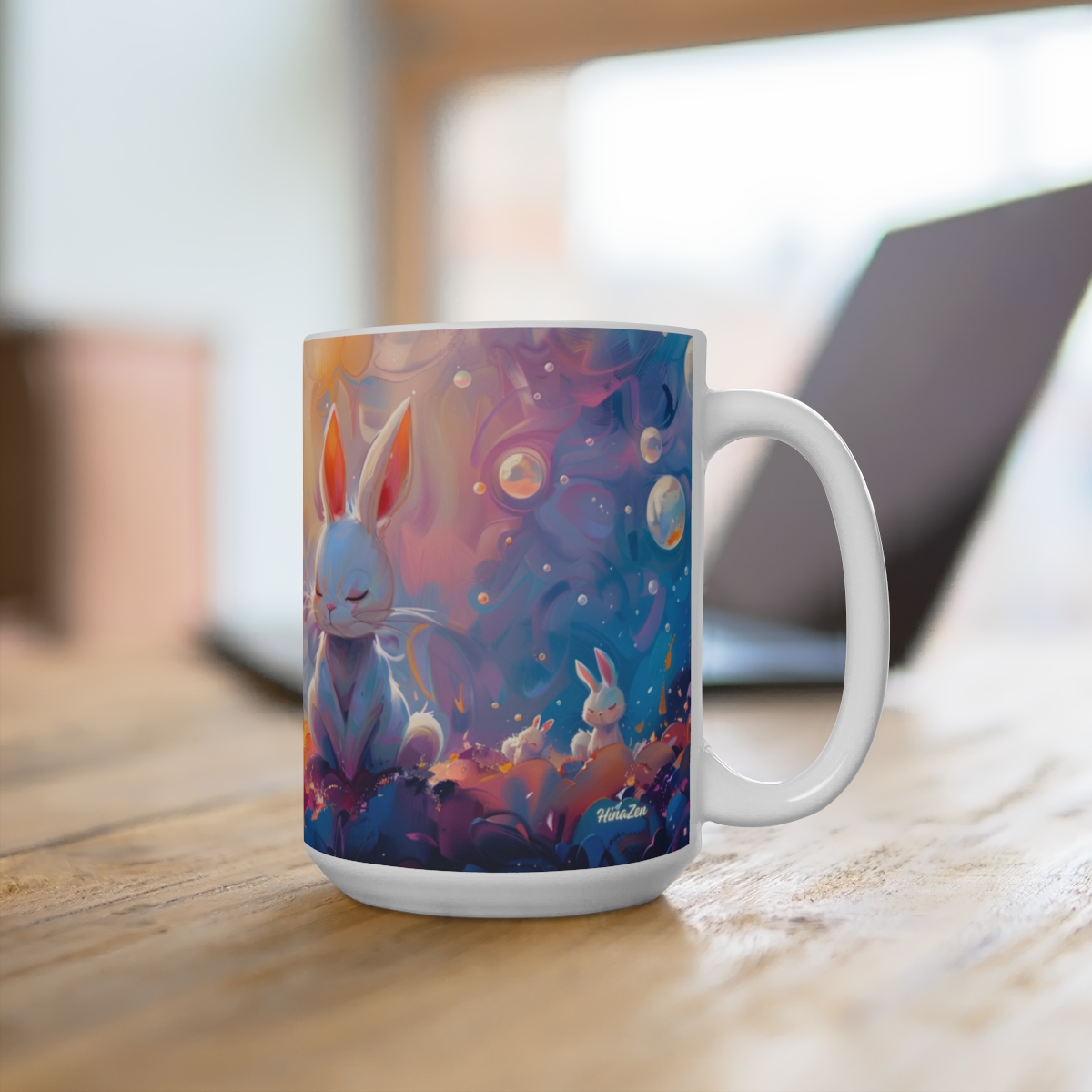 Bunnies Zen Large Ceramic Coffee Mug 15oz - Image 4