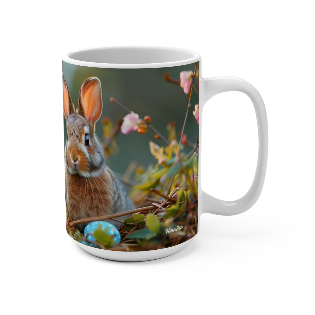 Bunnies Zen Large Ceramic Coffee Mug 15oz - Image 2