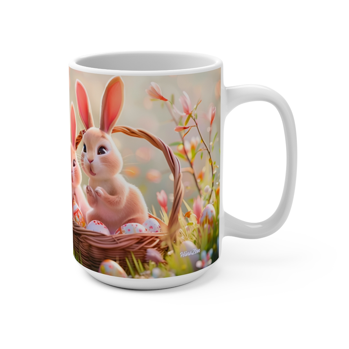 Bunnies Zen Large Ceramic Coffee Mug 15oz - Image 2