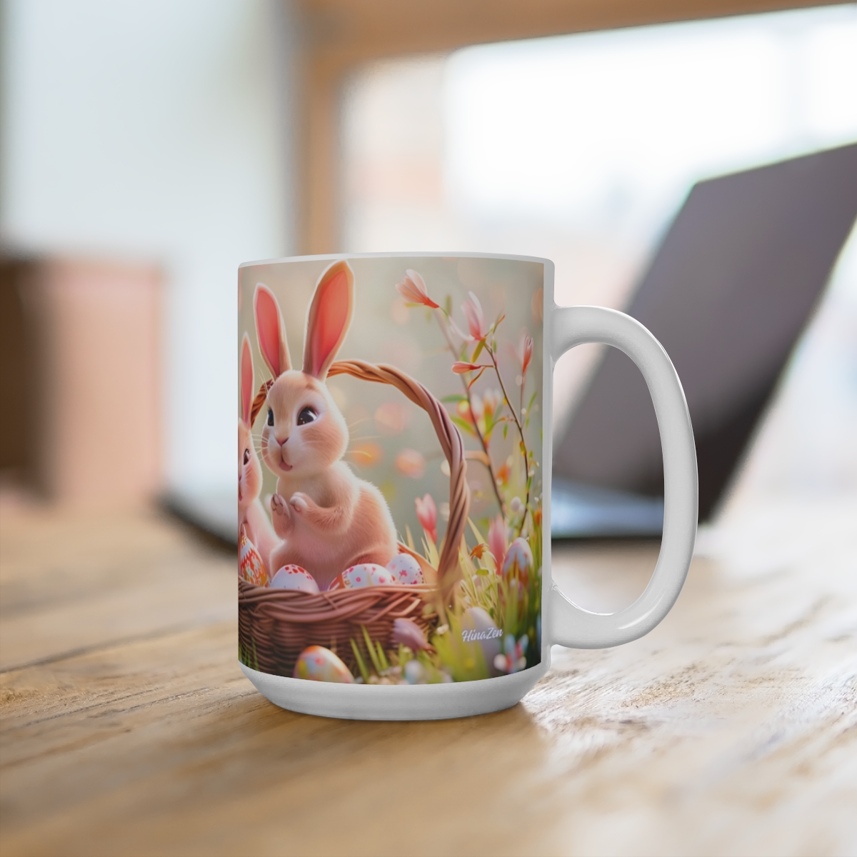 Bunnies Zen Large Ceramic Coffee Mug 15oz - Image 4