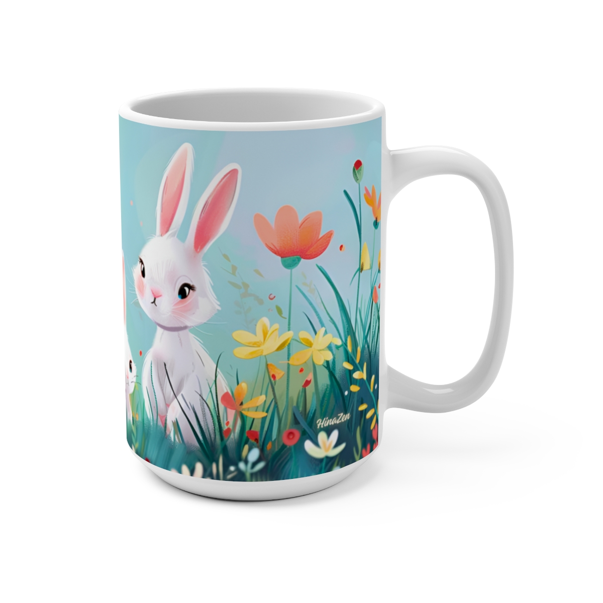 Bunnies Zen Large Ceramic Coffee Mug 15oz - Image 2