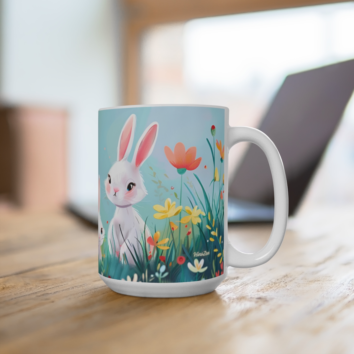 Bunnies Zen Large Ceramic Coffee Mug 15oz - Image 4
