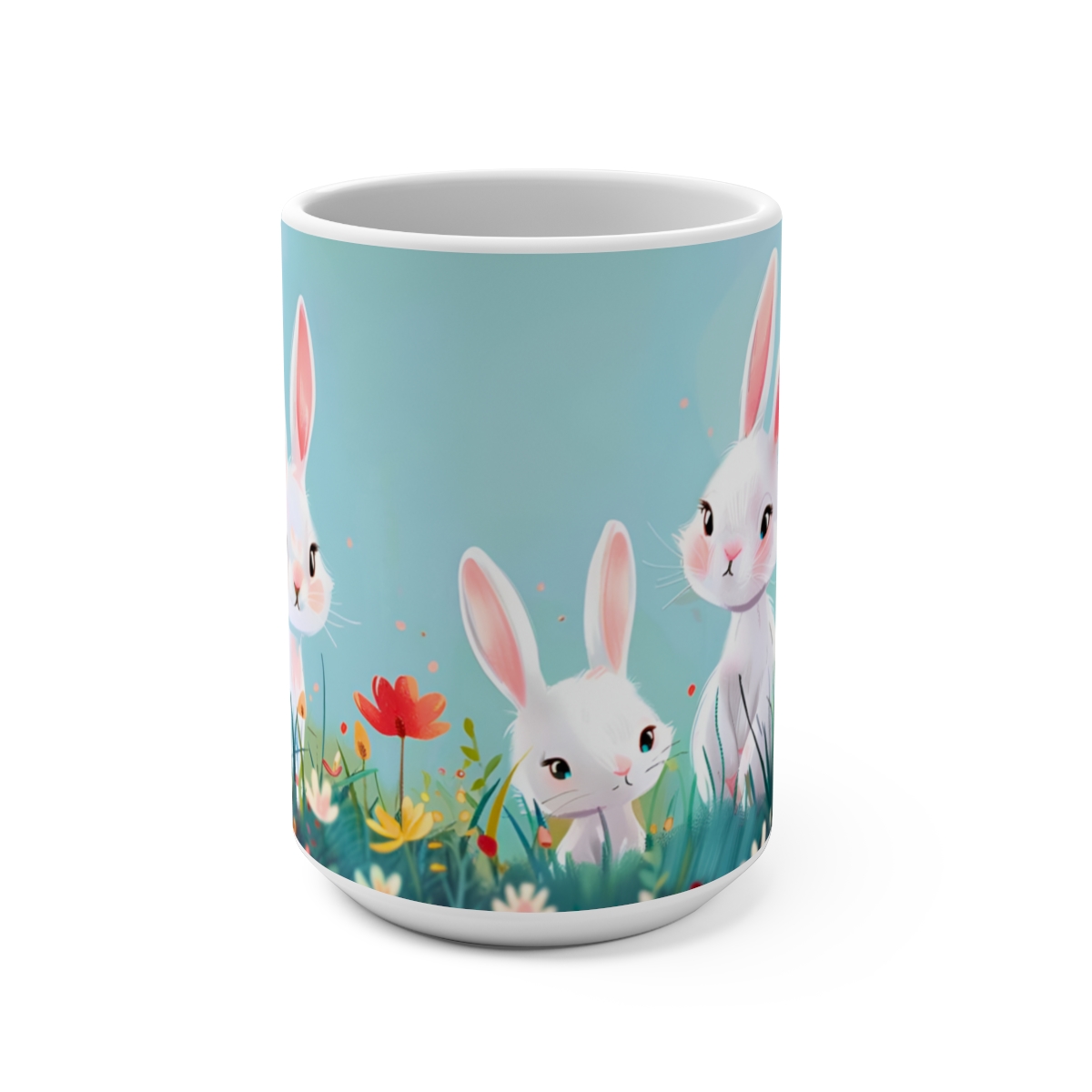 Bunnies Zen Large Ceramic Coffee Mug 15oz