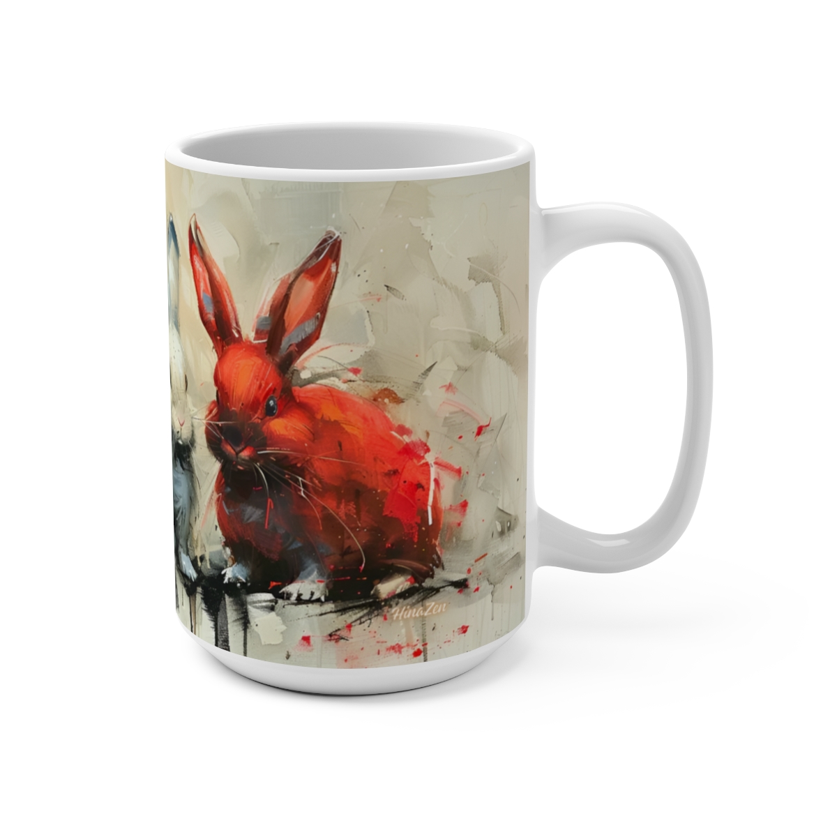 Bunnies Zen Large Ceramic Coffee Mug 15oz - Image 2
