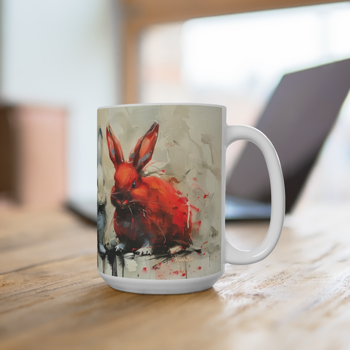 Bunnies Zen Large Ceramic Coffee Mug 15oz - Image 4