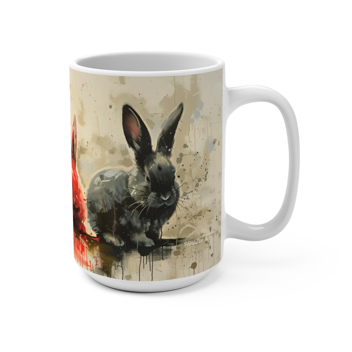 Bunnies Zen Large Ceramic Coffee Mug 15oz - Image 2
