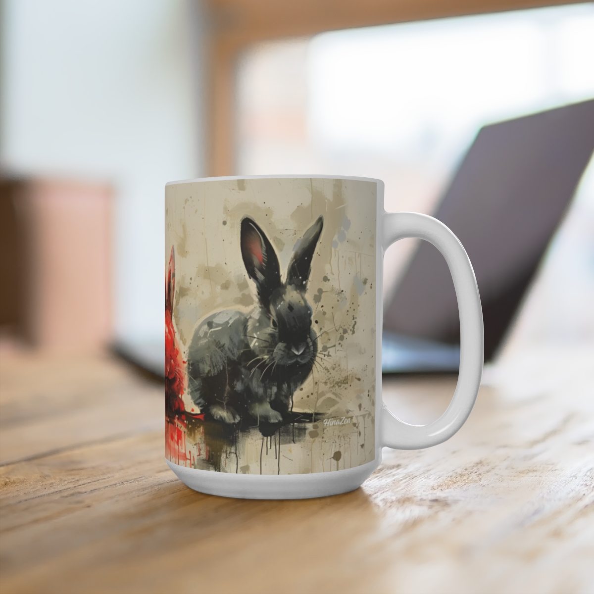 Bunnies Zen Large Ceramic Coffee Mug 15oz - Image 4