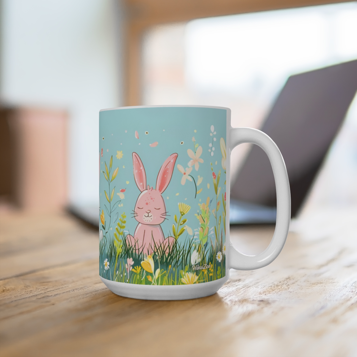 Cartoon Bunnies Zen Large Ceramic Coffee Mug 15oz - Image 4