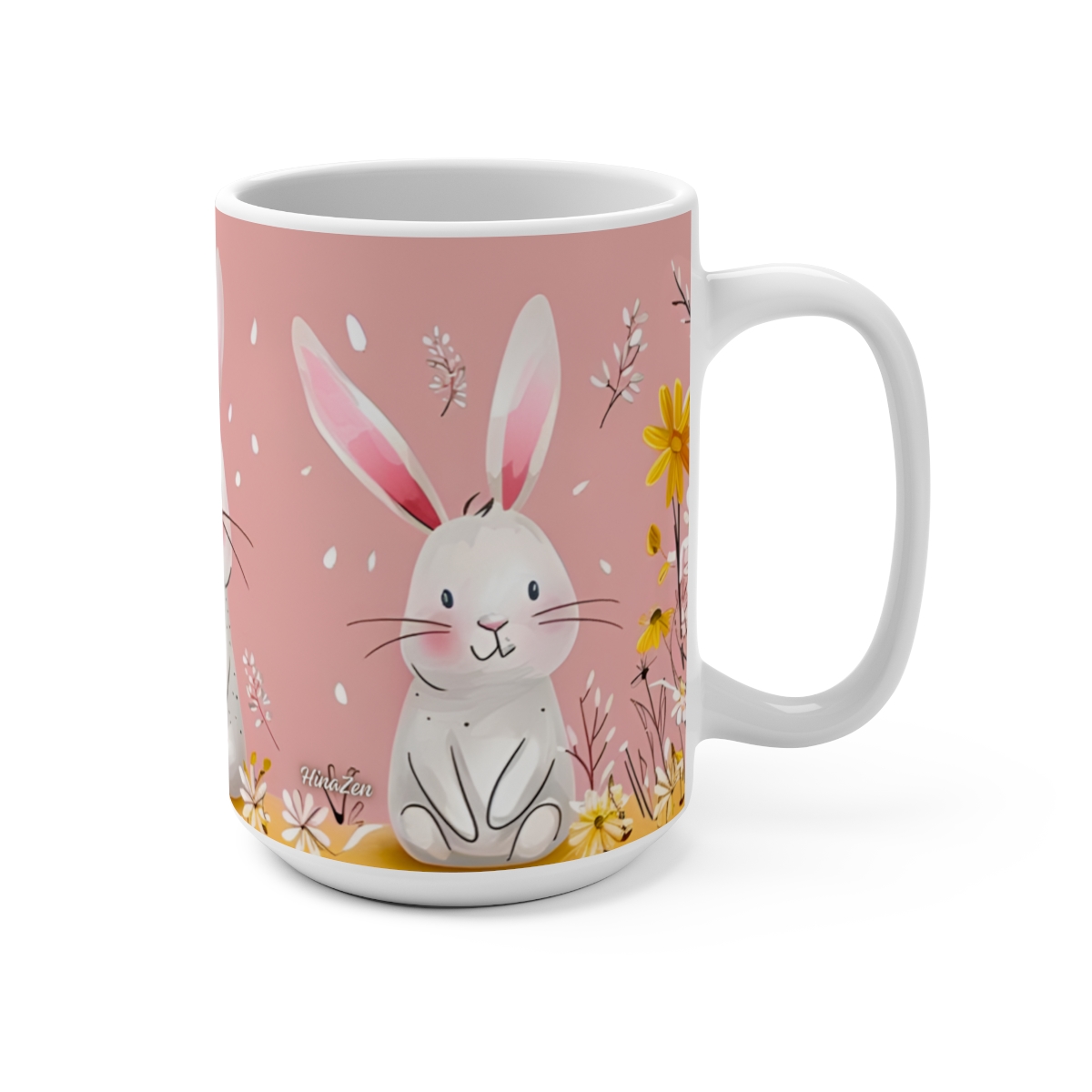Cartoon Bunnies Zen Large Ceramic Coffee Mug 15oz - Image 2