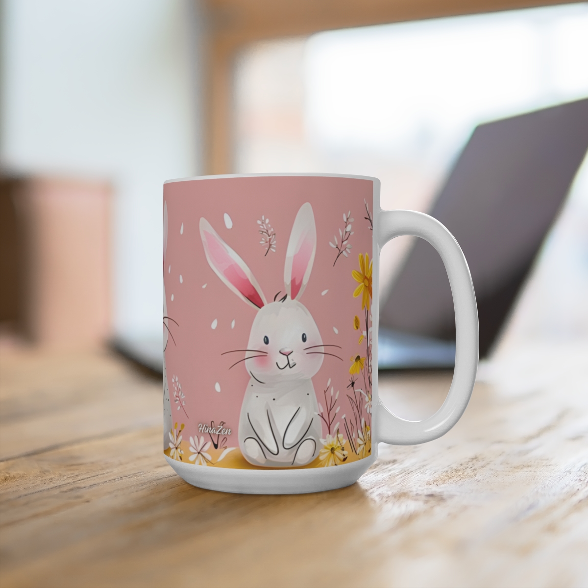 Cartoon Bunnies Zen Large Ceramic Coffee Mug 15oz - Image 4