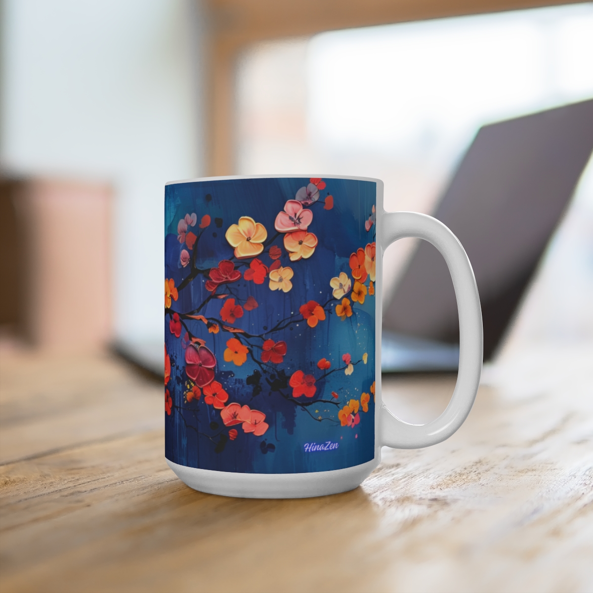 Floral Zen Nature Abstract Large Ceramic Coffee Mug 15oz - Image 4