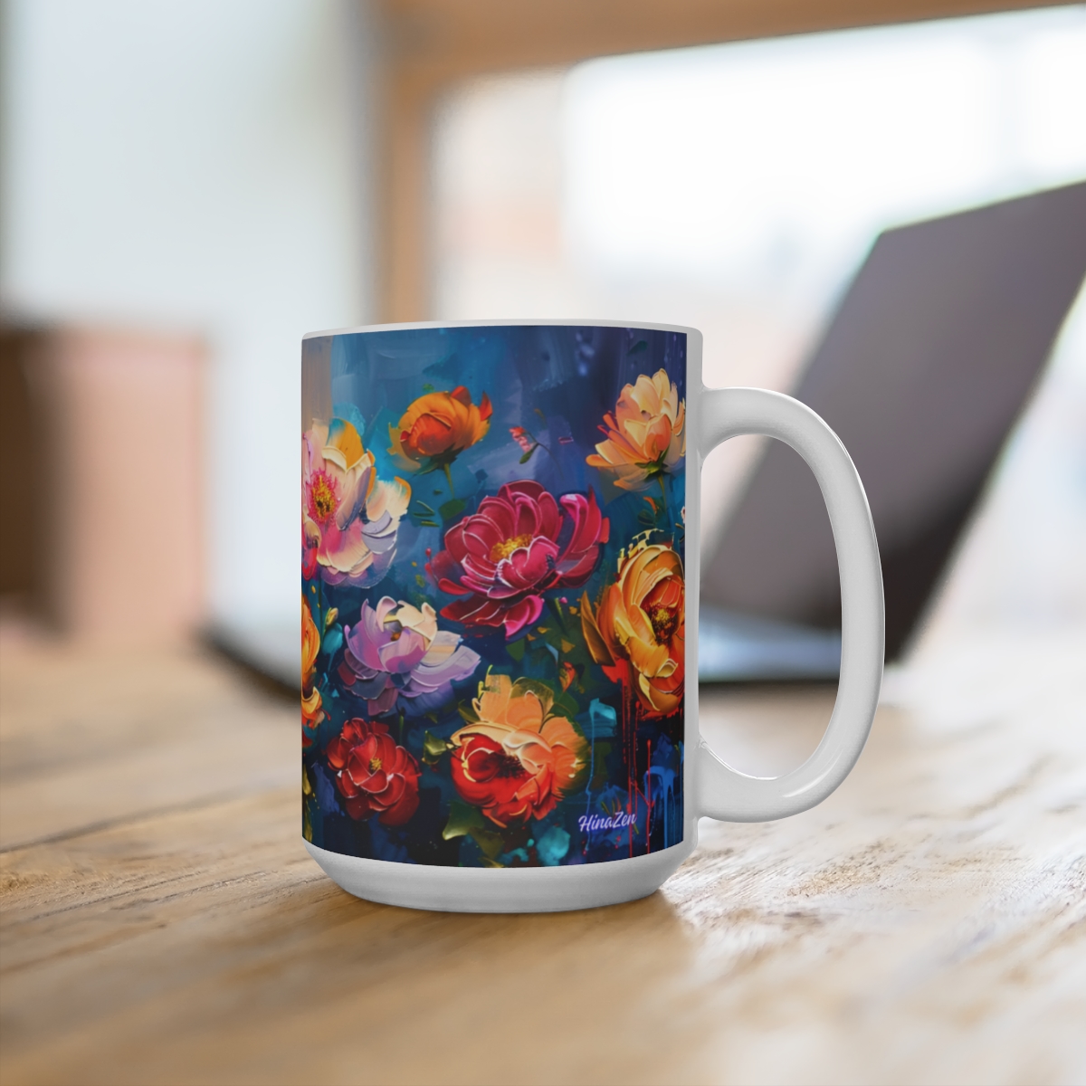 Floral Zen Nature Abstract Large Ceramic Coffee Mug 15oz - Image 4
