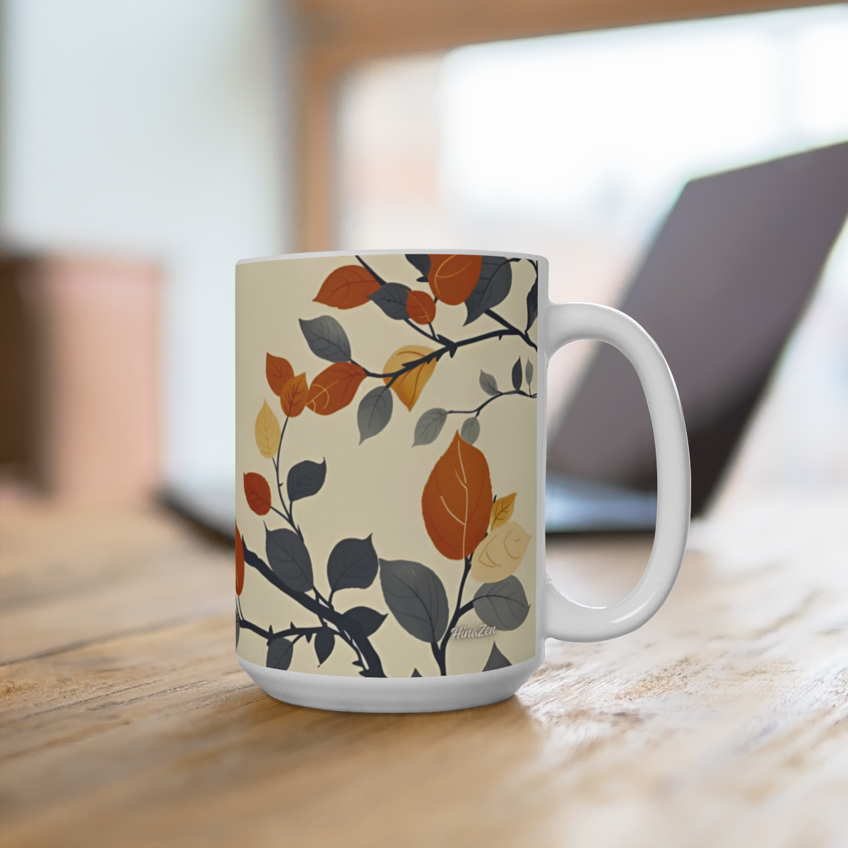 Floral Zen Nature Abstract Large Ceramic Coffee Mug 15oz - Image 4