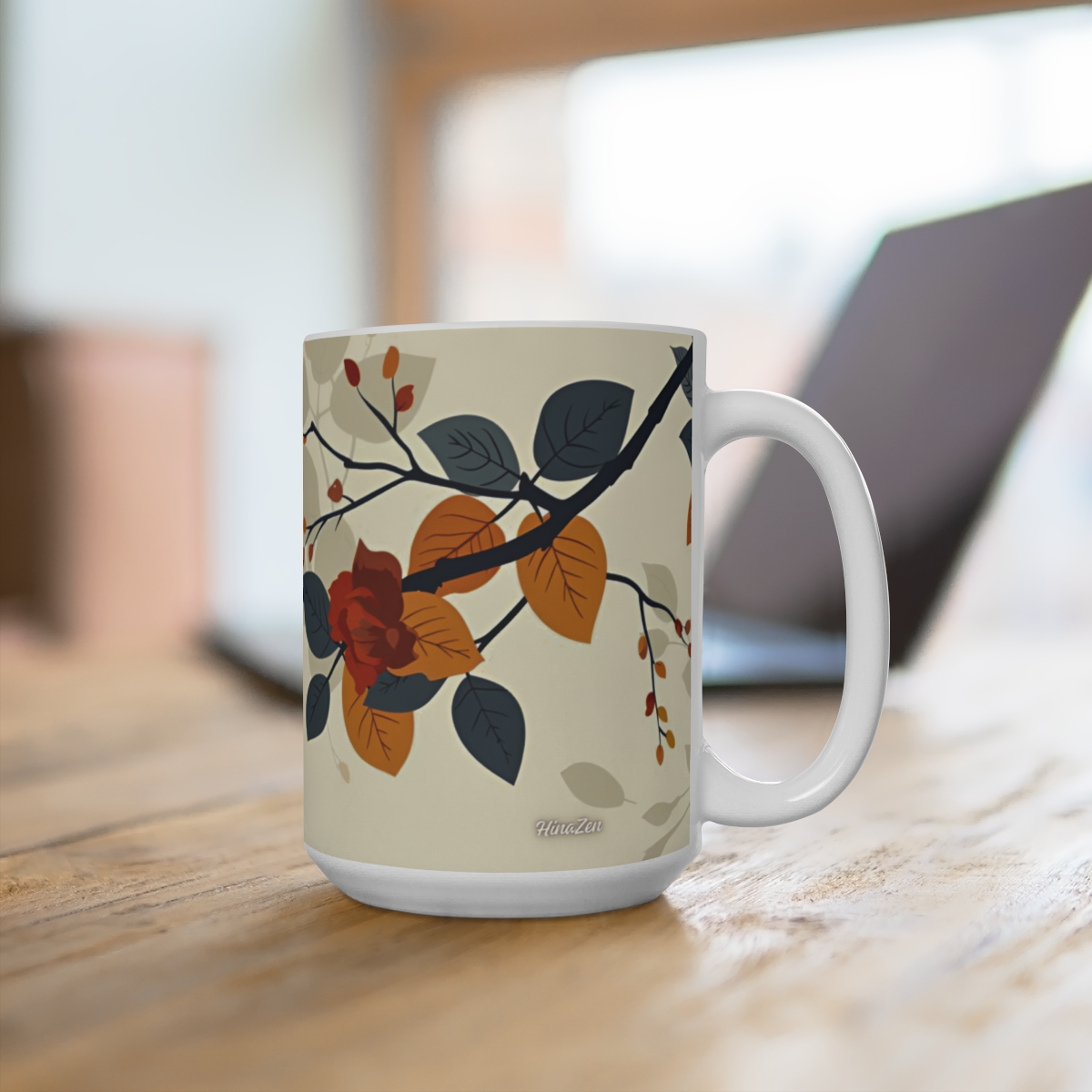 Floral Zen Nature Abstract Large Ceramic Coffee Mug 15oz - Image 4