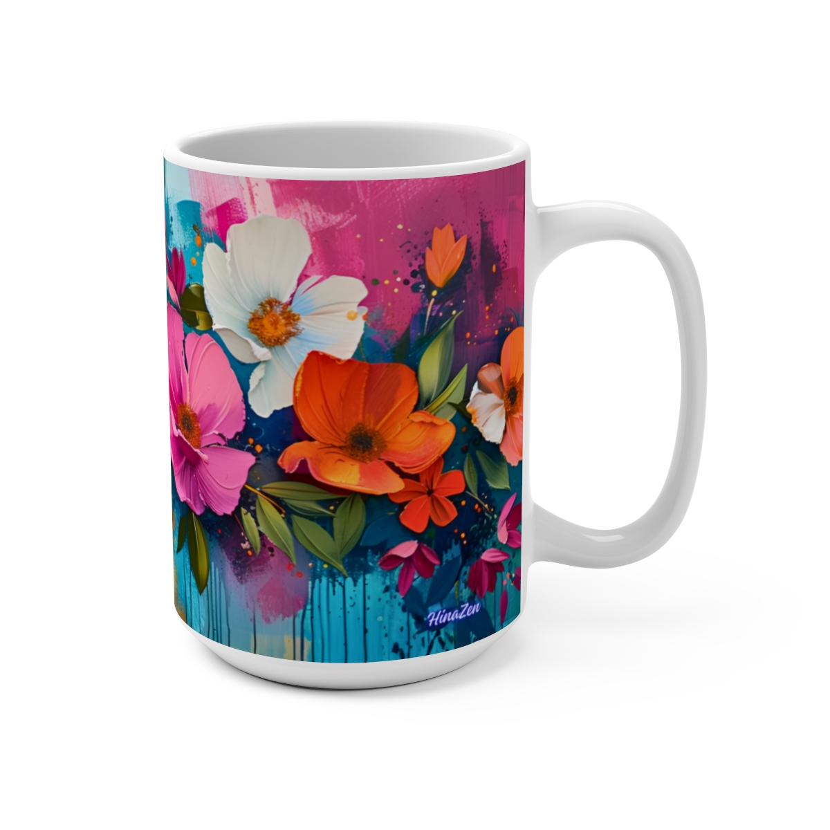 Floral Zen Nature Large Ceramic Coffee Mug 15oz - Image 2