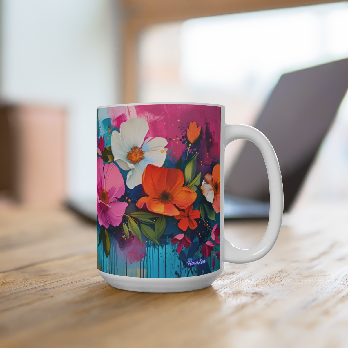 Floral Zen Nature Large Ceramic Coffee Mug 15oz - Image 4