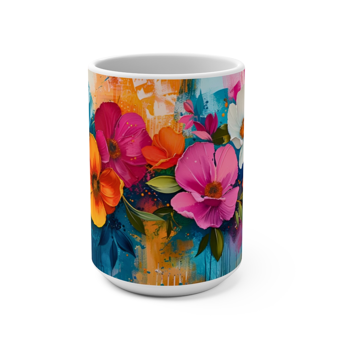Floral Zen Nature Large Ceramic Coffee Mug 15oz