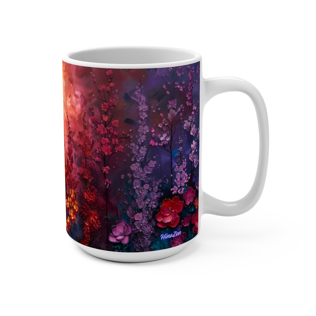 Floral Zen Nature Large Ceramic Coffee Mug 15oz - Image 2