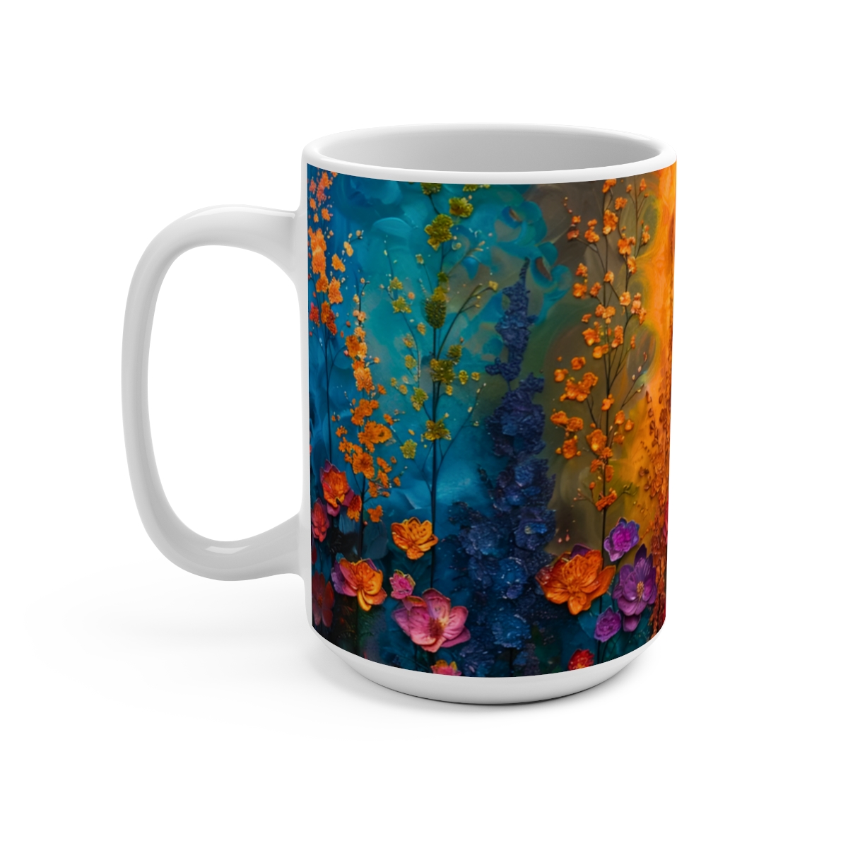 Floral Zen Nature Large Ceramic Coffee Mug 15oz - Image 3