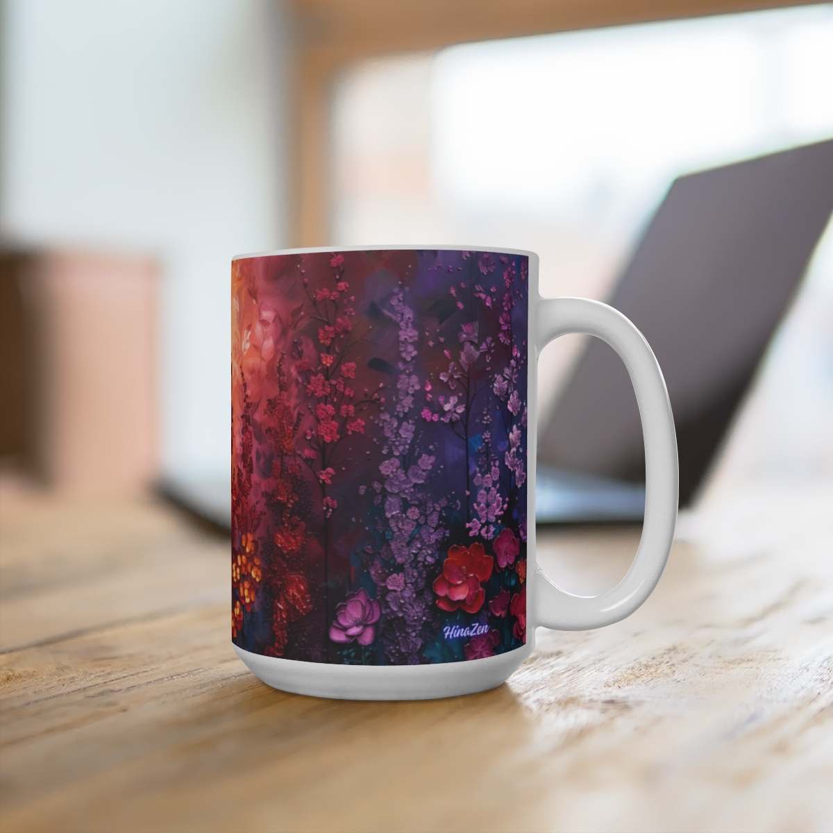 Floral Zen Nature Large Ceramic Coffee Mug 15oz - Image 4