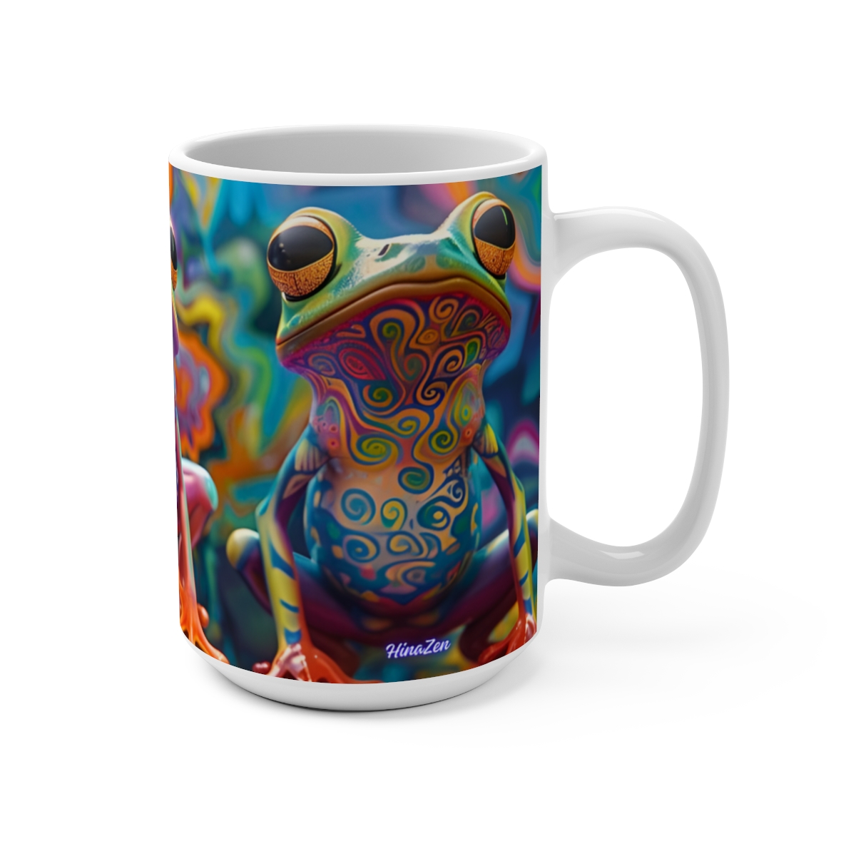 Happy Cartoon Frogs Trippy Large Ceramic Coffee Mug 15oz - Image 2
