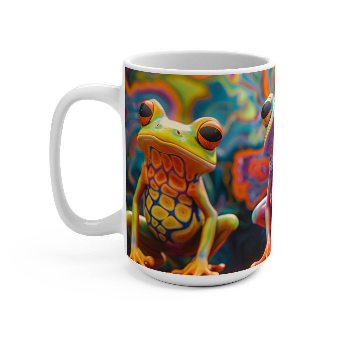 Happy Cartoon Frogs Trippy Large Ceramic Coffee Mug 15oz - Image 3