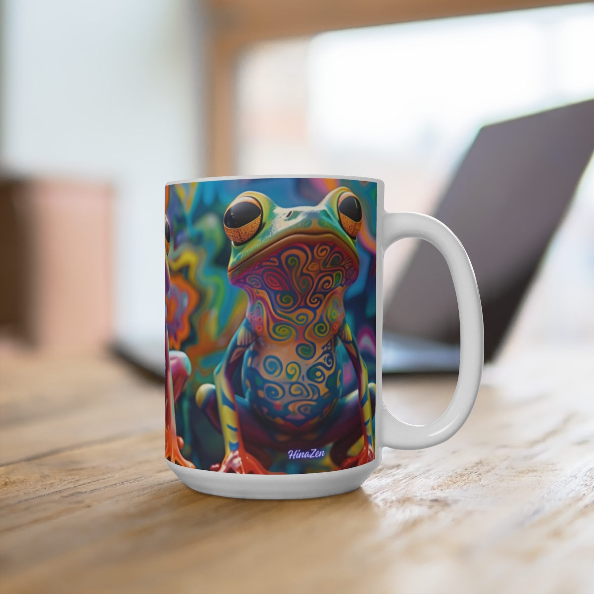 Happy Cartoon Frogs Trippy Large Ceramic Coffee Mug 15oz - Image 4