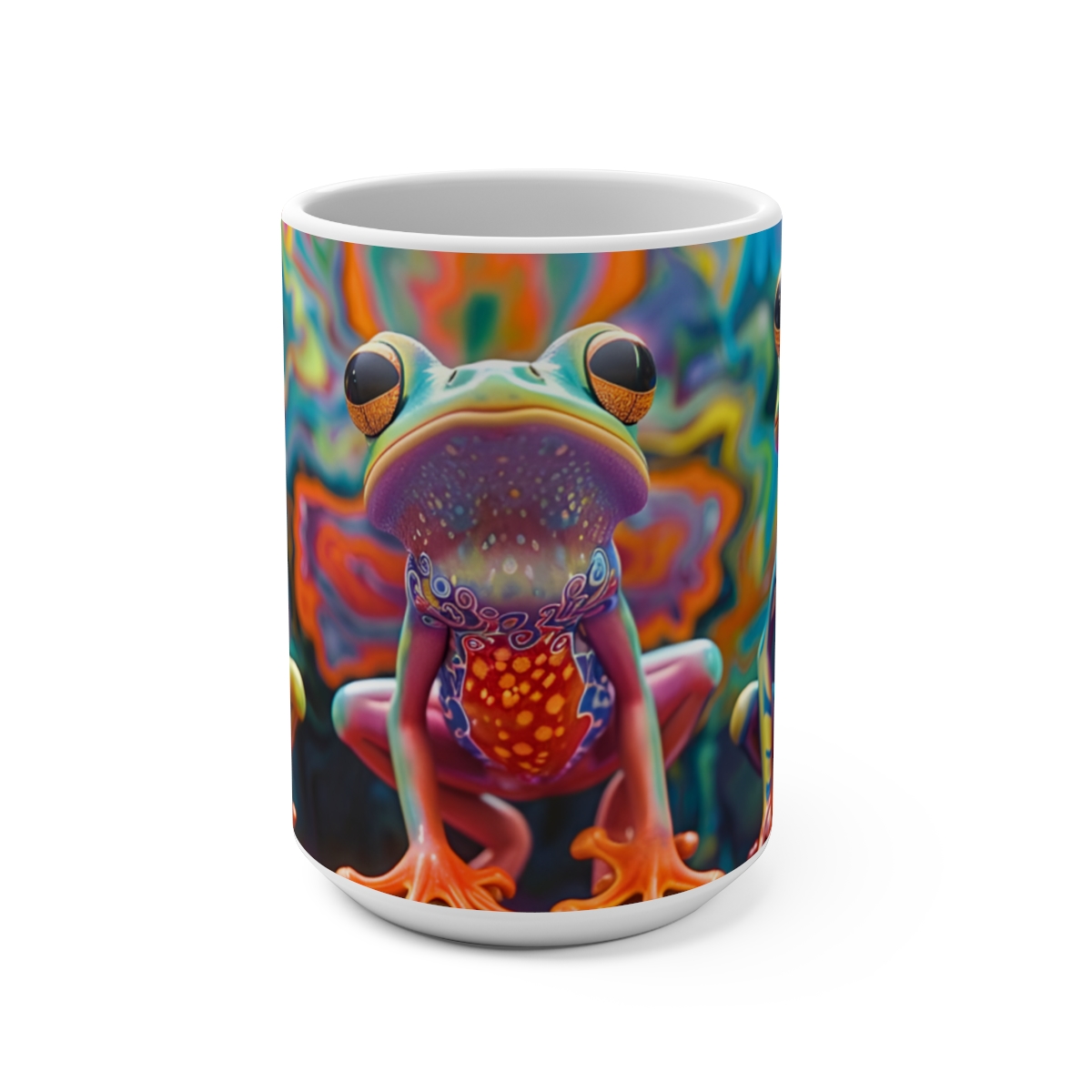 Happy Cartoon Frogs Trippy Large Ceramic Coffee Mug 15oz