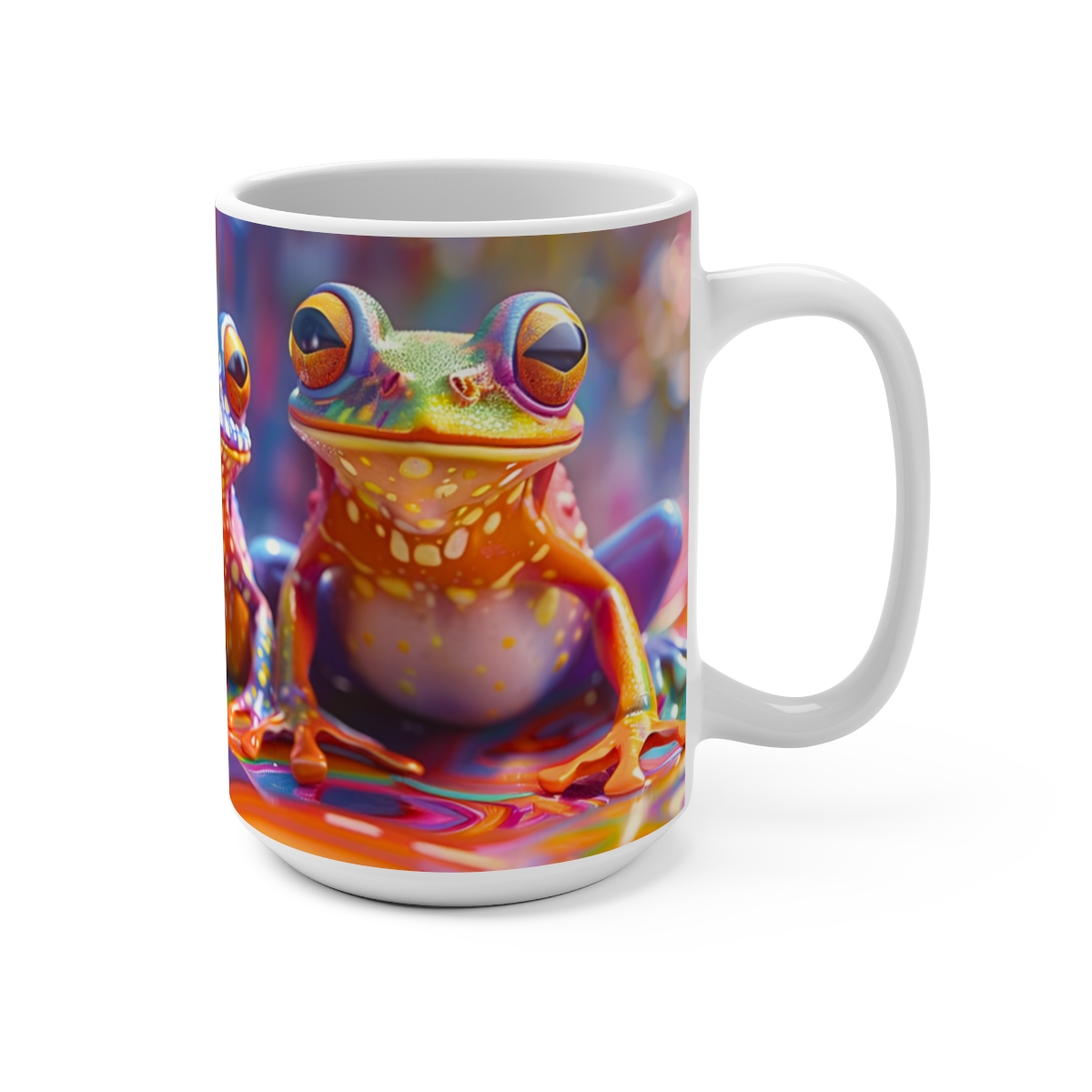 Happy Cartoon Frogs Trippy Large Ceramic Coffee Mug 15oz - Image 2