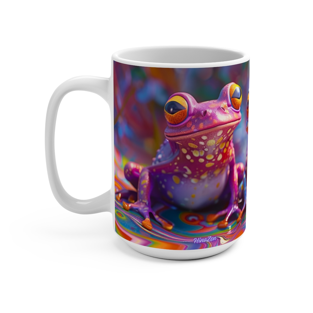 Happy Cartoon Frogs Trippy Large Ceramic Coffee Mug 15oz - Image 3