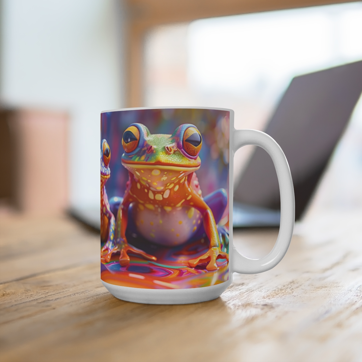 Happy Cartoon Frogs Trippy Large Ceramic Coffee Mug 15oz - Image 4