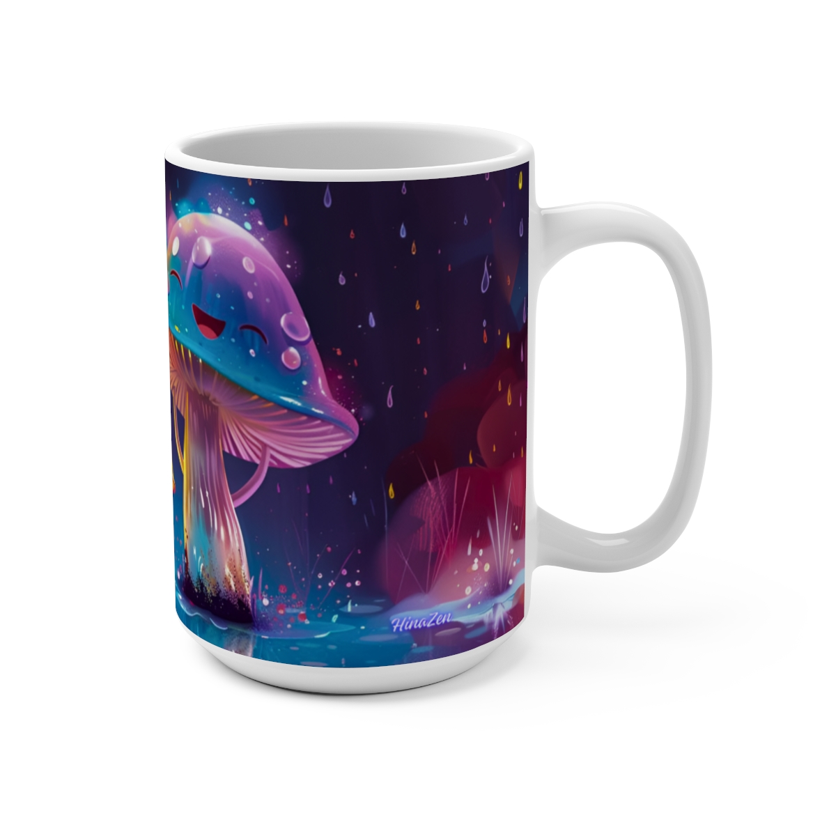 Happy Cartoon Mushrooms Trippy Large Ceramic Coffee Mug 15oz - Image 2