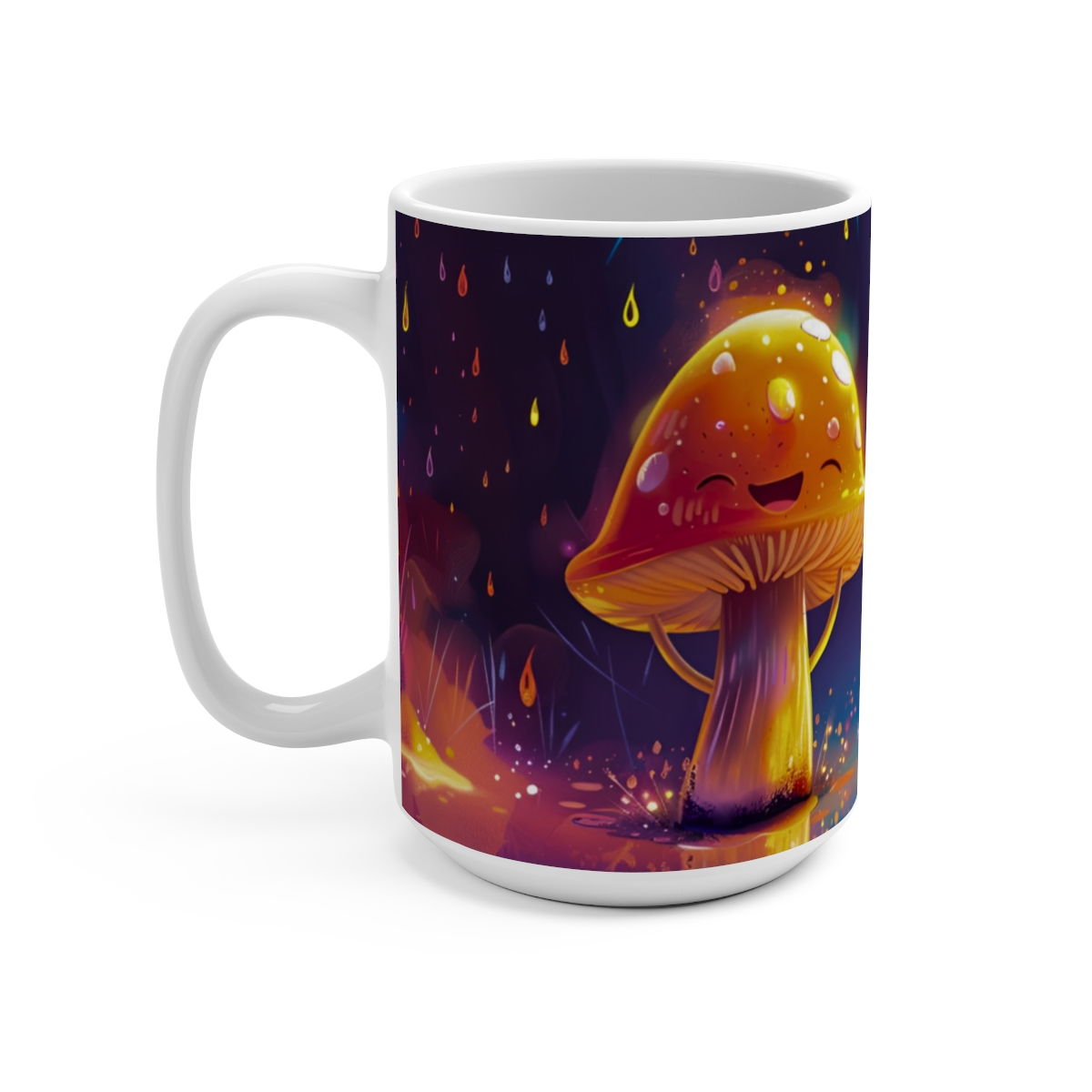Happy Cartoon Mushrooms Trippy Large Ceramic Coffee Mug 15oz - Image 3