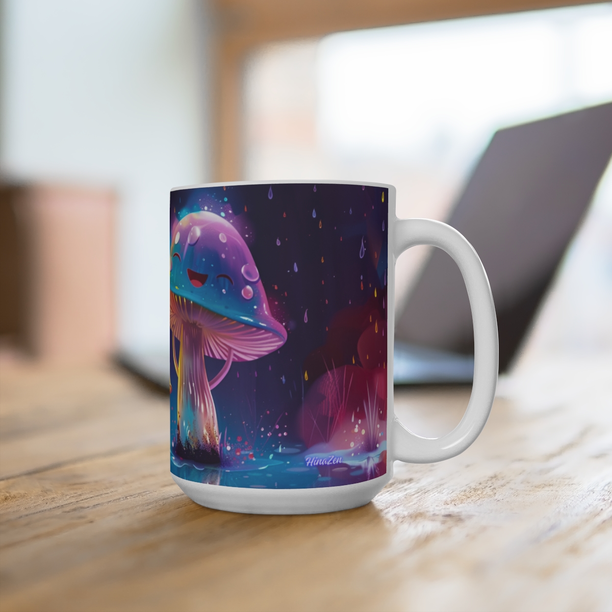 Happy Cartoon Mushrooms Trippy Large Ceramic Coffee Mug 15oz - Image 4