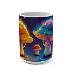 Happy Cartoon Mushrooms Trippy Large Ceramic Coffee Mug 15oz